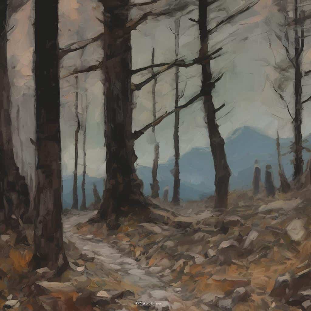 Φωτογραφία ελαιόδεντρων σε δασώδη τοπίο, σύγχρονη καλλιτεχνική δημιουργία, δημιουργία και καλλιτεχνική σκηνή σήμερα.